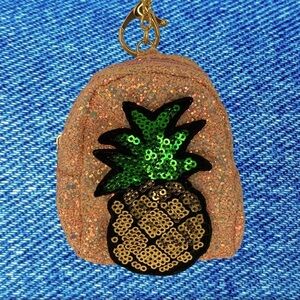 Handmade Glitter pineapple coin bag charm keychain in pink